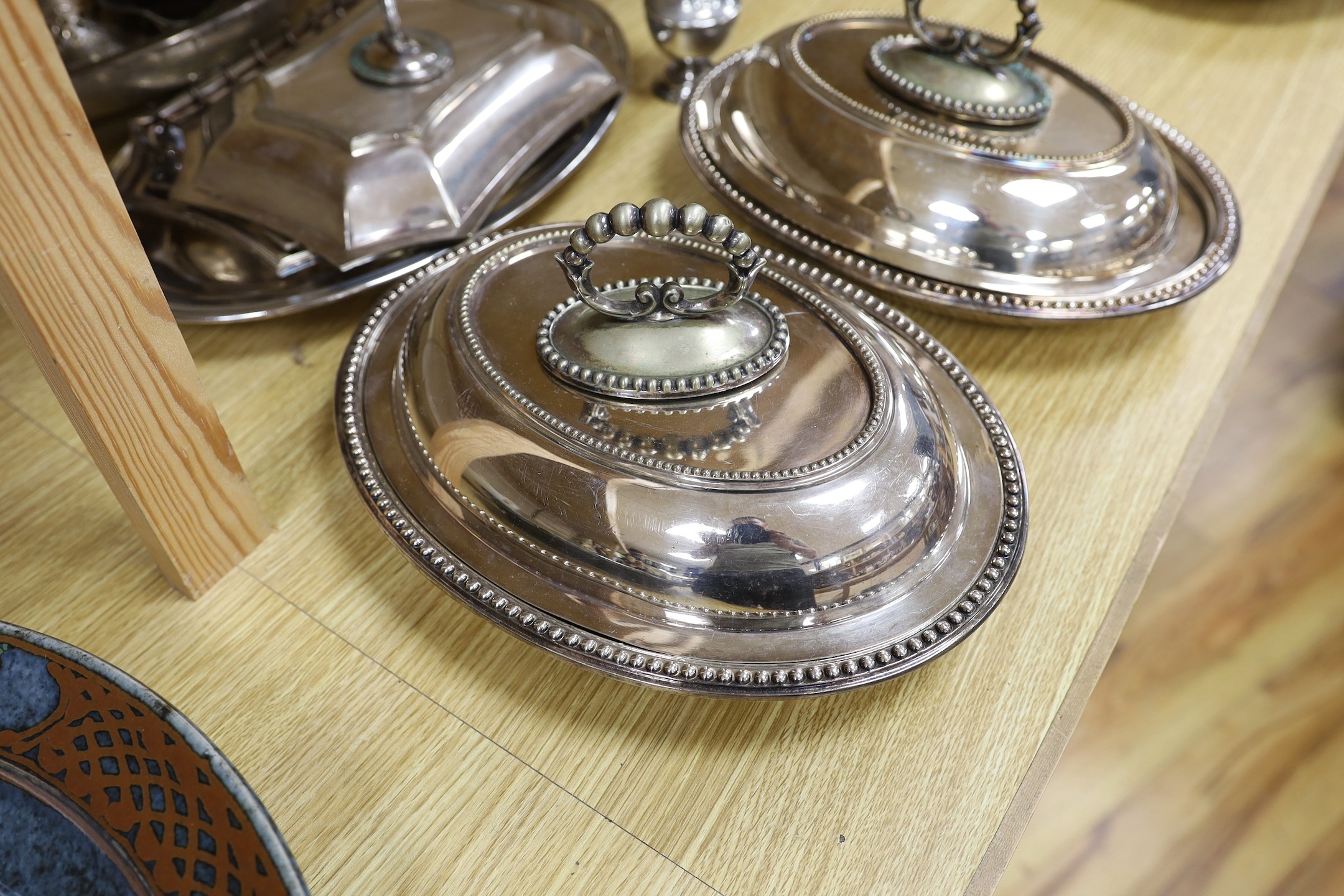 A silver sugar castor and sundry plated ware